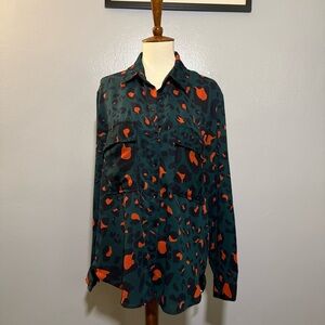 Voyelles Green and Orange Leopard Print Blouse